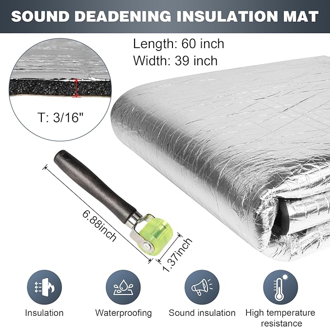 Storystore 197 (5 mm) mil 16.5 sqft Heat Sound Deadening Insulation Mat, 39"(W) x 60"(L) x 3/16"(T) Car Sound Deadening Material, Sound Deading Material for Cars