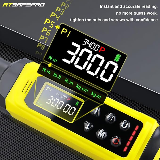 Digital Torque Wrench-1/2-Inch Drive & 5.1-340Nm (3.8-250.8 ft-lb), Heavy Duty Torque Wrench with Buzzer, 5 Units, ±2% Accuracy for Trucks & Machinery
