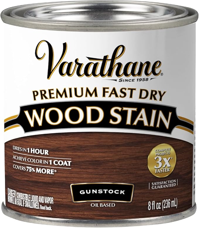 Varathane Premium Fast Dry Wood Stain | 1 Hour Dry Time | 1 Coat Color | Interior Wood Stain | Furniture, Cabinets, Doors, Trim | Half Pint | Gunstock