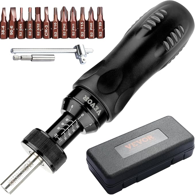 VEVOR 1/4" Drive Screwdriver Torque Wrench with Scale, 10-70 in/lbs Torque Range, 1 in-lbs Torque Increment Torque Screwdriver with Bits & Case