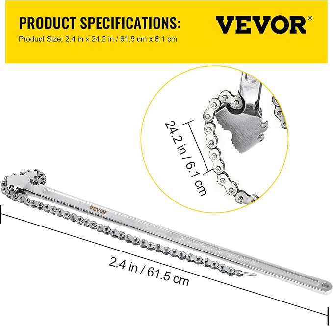 VEVOR 24 Inch Pipe Chain Wrench Heavy Duty 6.7 Inch Chain Wrench