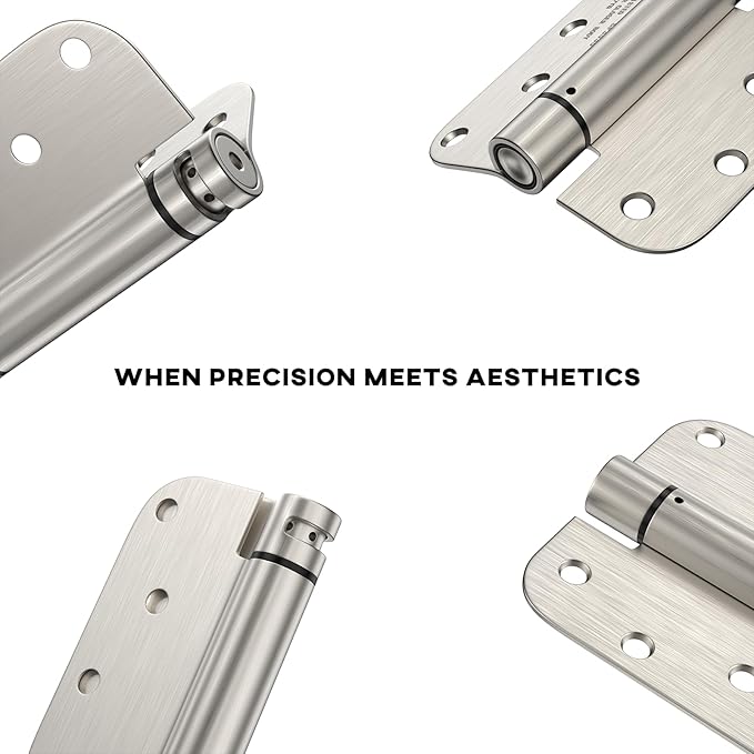 goldenwarm Pack of 2 4 inch Door Hinges Satin Nickel Self-Closing Spring Door Hinges - Heavy-Duty Spring Hinges for Interior and Exterior Doors, 5/8" Radius Corners