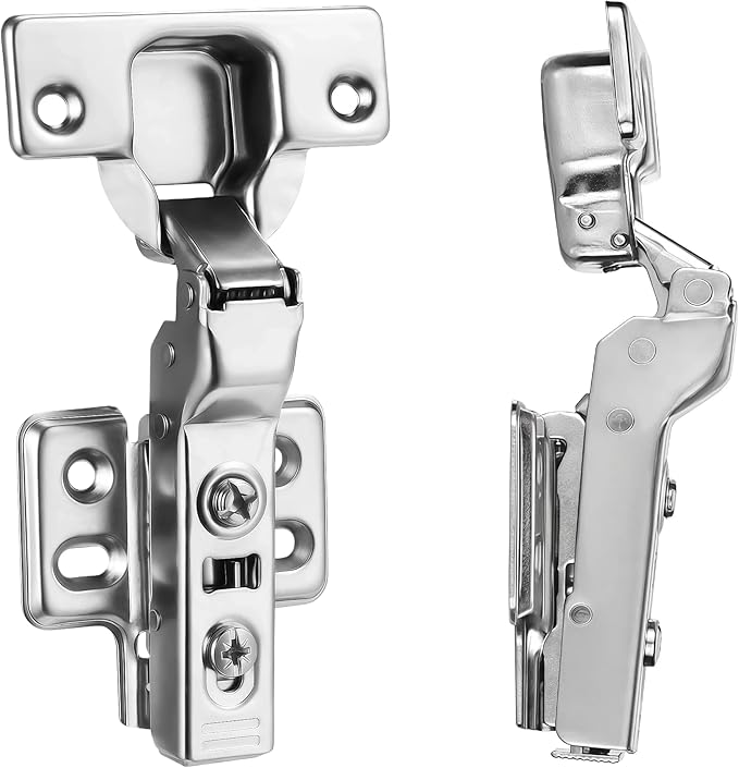 20pcs Half Overlay Cabinet Hinge Frameless Concealed Door Hinges European Soft Closing Four-Hole Mounting Plate Hinges Nickel Plated Finish