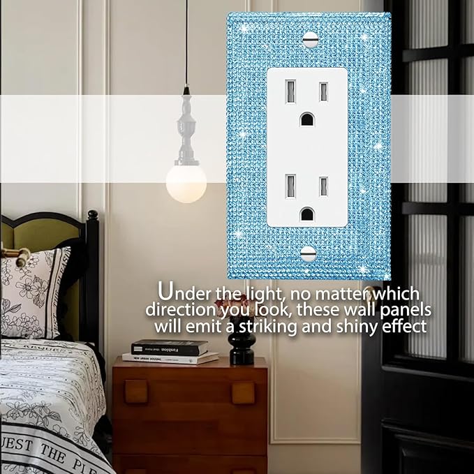 Shiny Blue Rhinestones Switch Plates And Outlet Covers Light Switch Cover Decorative Wall Plate Light Switch Cover Plate Rhinestone Bling Outlet Cover