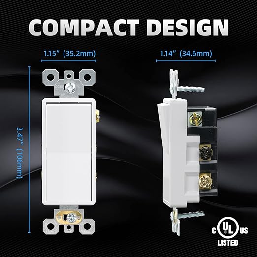 ELEGRP 4 Way Decorative Light Switch, 15Amp, 120-277 Volt, AC Decorator Rocker Paddle Wall Switch Replacement, Self-Grounding, Residential and Commercial Grade, UL Listed (5 Pack, Glossy White)