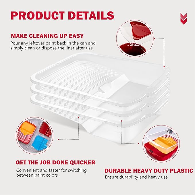 Mister Rui 9 Inch Paint Tray with Liner, 21 Pack, Sturdy Plastic Paint Tray with 20 Liners, Paint Pan Liners, Paint Roller Trays for Painting