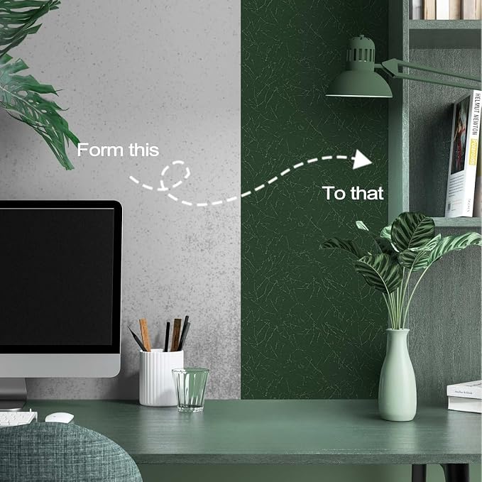 Dark Green Peel and Stick Wallpaper Removable Silk Texture Contact Paper | 15.7" X 196.8" Removable Self Adhesive Textured Wallpaper Covering for Bedroom with Scraper, Paper Cutter