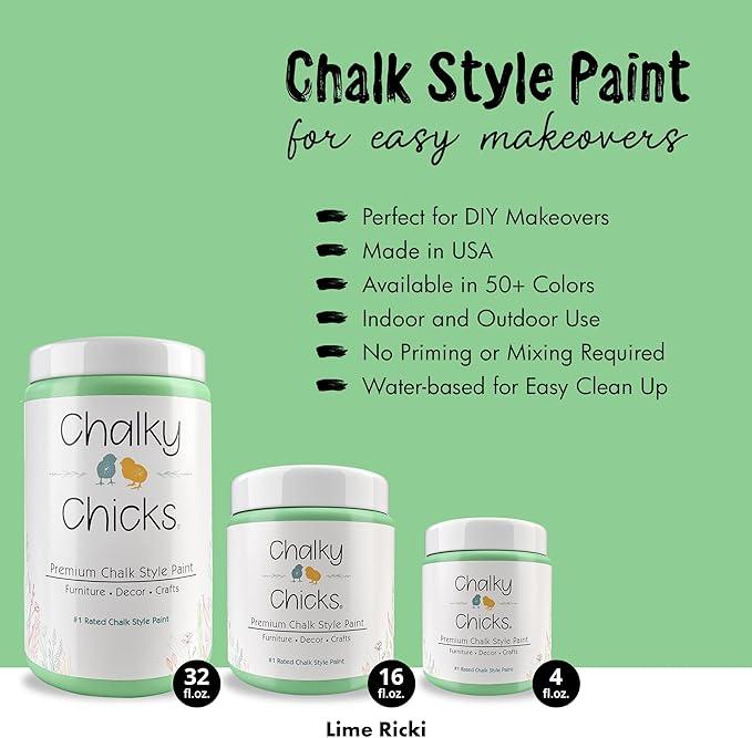 Chalky Chicks Chalk Paint for Furniture, Craft, Cabinet, Wood - Spray Paint-Ready for Home Decor - Lime Ricki (Lime Green) 32 Fl Oz (Pack of 1)