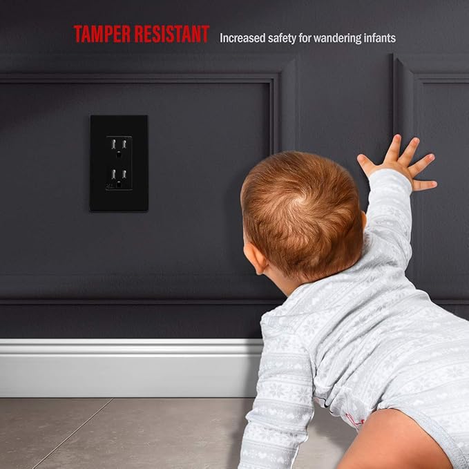 ENERLITES Screwless Decorator Wall Plate Child Safe Outlet Cover, Glossy, Size 1-Gang 4.68" H x 2.93" L, Unbreakable Polycarbonate Thermoplastic, SI8831-BK-10PCS, Black (10 Pack)