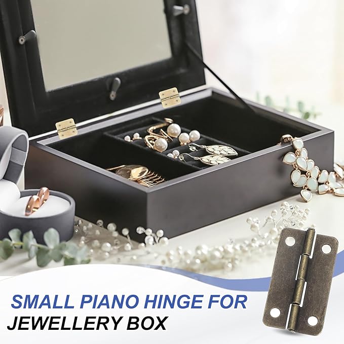 MECCANIXITY Small Butt Hinges 1-1/2 Inch Mini Jewelry Box Hinge with Screw for Jewelry Wooden Boxes Cabinet Drawer Doors Gate (Bronze Tone, Pack of 12)
