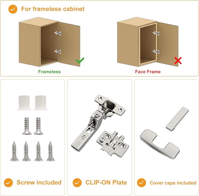 Chibery 50 Pack Frameless Inset Soft Close Concealed European Hinges, Self Closing Satin Nickel, 105 ° Open Angle 4D Adjustment, Speed Control, Clip On, Stainless Steel for Cabinet Door