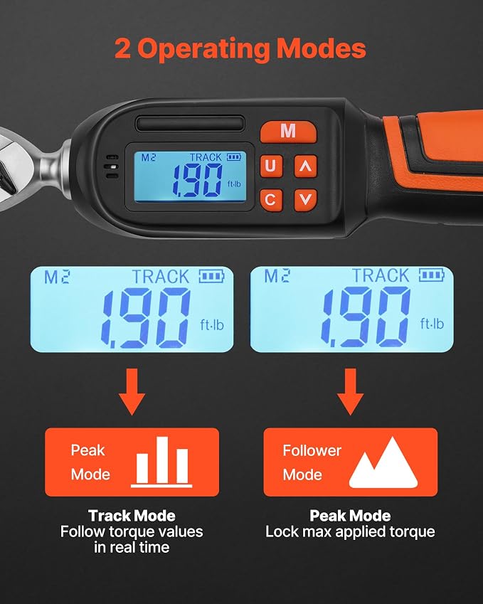 VEVOR Torque Wrench Set 1/4" Drive 42-Piece Digital Torque Wrench 4 Units, ±2% Accuracy, LCD Screen, with Buzzer and LED Indicator, with Sockets, Bits, Extension Bar, Adapter, for Automotive Repair
