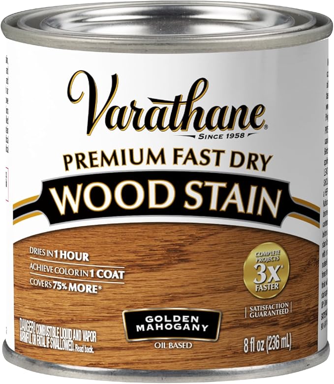 Varathane Premium Fast Dry Wood Stain | 1 Hour Dry Time | 1 Coat Color | Interior Wood Stain | Furniture, Cabinets, Doors, Trim | Half Pint | Golden Mahogany