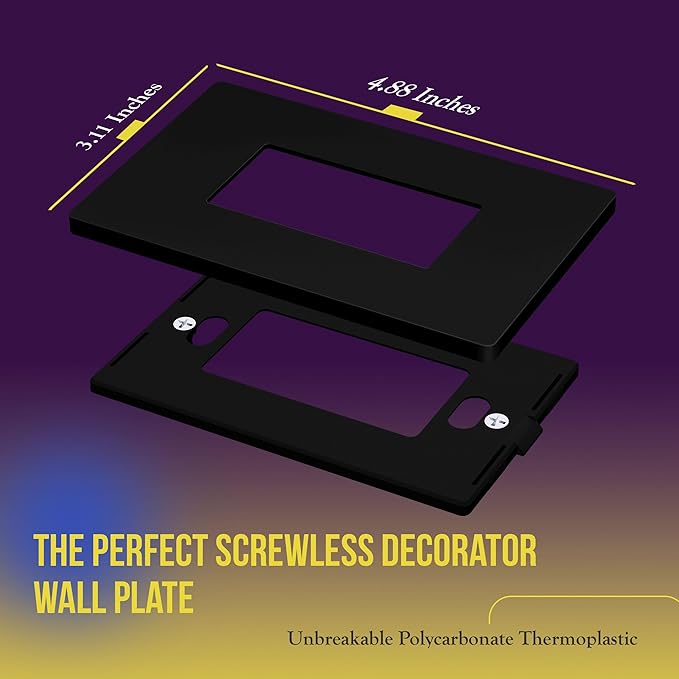 ENERLITES Screwless Decorator Wall Plates Child Safe Outlet Covers, Gloss Finish, Medium Size 1-Gang 4.88" H x 3.11" L, Unbreakable Polycarbonate Thermoplastic, SI8831M-BK-10PCS, Black
