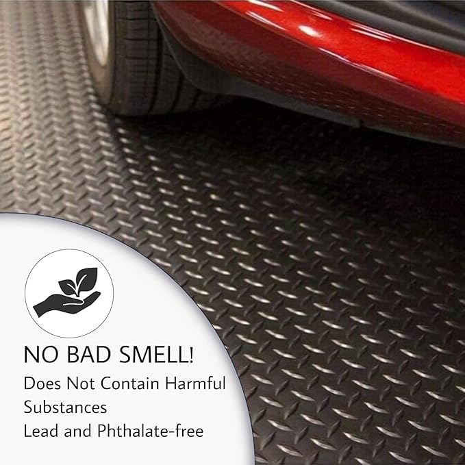 SEAL 5 x 20 FT Premium Garage Floor Mat, Solid 2.8mm Thick Lay-Flat Black Commercial Grade Heavy Duty Parking Mat for Garage Floor, Golf Cart, Water/Stain Resistant Runner (Embossed Diamond Plate)