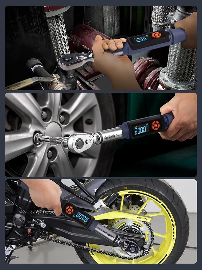 Goseek Upgraded Rechargeable Digital Torque Wrench 90 Tooth, 7.4-147.5 Ft-lbs/10-200Nm, 1/2'' Drive Electric Torque Wrench with Buzzer & LED & Vibration for Motorcycle Car Tires Repair