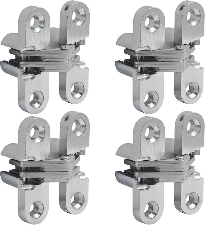 Murtenze 4 Pack Hidden Hinges, 1.77" Stainless Steel Cross Invisible Swing Hinges, 180 Degree Concealed Cross Hinge for Kitchen Cabinet Door