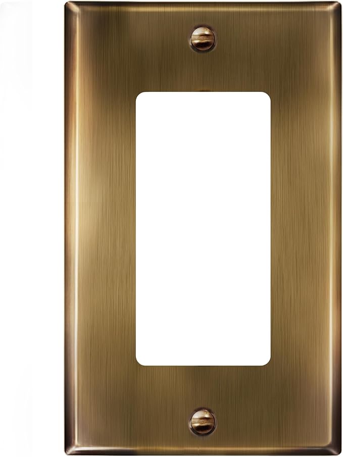 ENERLITES Decorator Switch or Outlet Metal Wall Plate, Stainless Steel 201, Outlet Cover, Corrosion Resistant, Size 1-Gang 4.50" x 2.76", 7731-AB, Antique Brass