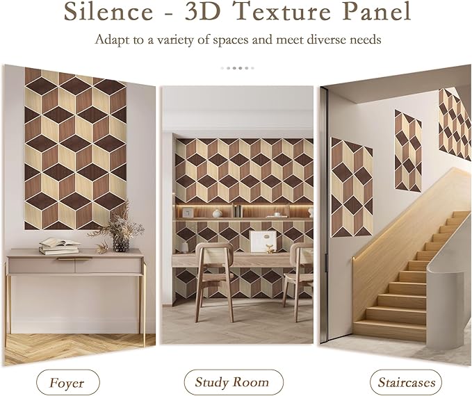 12Pack Acoustic Panels, Self-Adhesive Sound Proof Panels for Walls, Decorative Wood Grain Printing Sound Dampening Panels Sound Absorption Tile for Studio, Office, Home, 12×12×0.4", Dark Walnut Grain