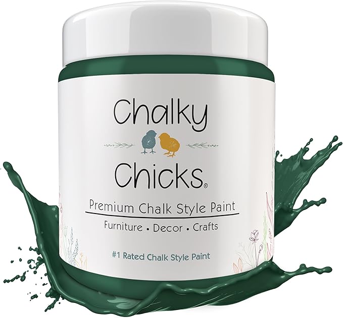 Chalky Chicks 16 Fl Oz Matte Shamrock (Dark Green) Chalk Paint for Furniture Without Sanding - No Prep Furniture Paint No Sanding All in One for Crafts, Walls, Cabinet, Metal, Dresser, Farmhouse