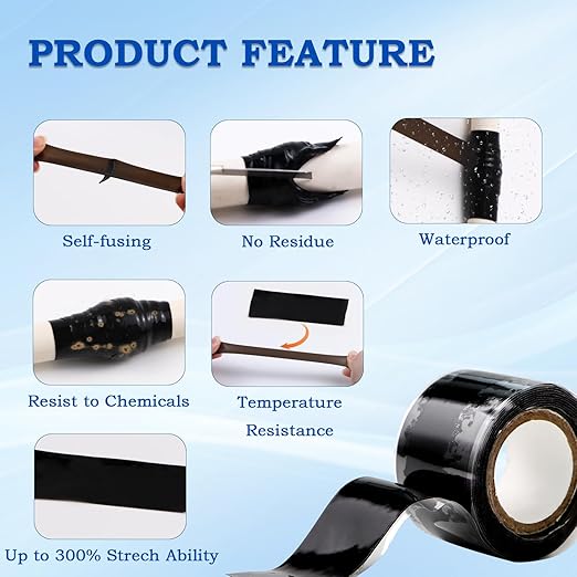 Self Fusing Silicone Tape 1 Inch x 5FT, 0.5mm Thickness Waterproof Repair Tape for Plumbing, Hose, Pipeline & Electrical Cable Winding Emergency Leak Seal for Hot Cold Pipes (1.5M*0.5MM Black)