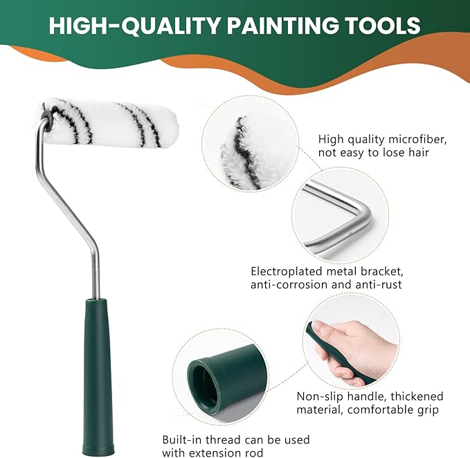 60 Pack 4 Inch Microfiber Paint Roller Covers with 2pcs Anti Rust Metal Roller Frames, Professional Grade Painting Tools for Walls, Ceilings, Furniture