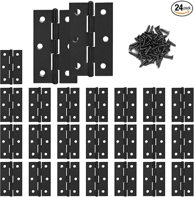 Murtenze 24 Pack 2.5 Inch Door Hinge Cabinet Hinge,Black Butt Hinges Ball Bearing Hinges Window Hinges Outdoor Hinges with Mounting Screws