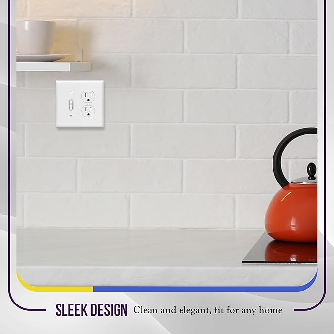 ENERLITES Combination Toggle Light Switch/Duplex Receptacle Outlet Wall Plate Cover, Midway Size 2-Gang 4.88" x 4.92", Polycarbonate Thermoplastic, UL Listed, 881121M-W, White(2 Pack)