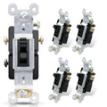 ELEGRP 3 Way Toggle Light Switch, 15 Amp, 120 V, Toggle Framed AC Quiet Switch, in Wall On/Off Switch Replacement, Self-Grounding, Residential and Commercial Grade, UL Listed (5 Pack, Glossy Black)