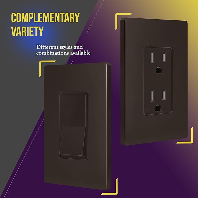 ENERLITES Screwless Decorator Wall Plates Child Safe Outlet Covers, Gloss Finish, Medium Size 1-Gang 4.88" H x 3.11" L, Unbreakable Polycarbonate Thermoplastic, SI8831M-BR, Brown