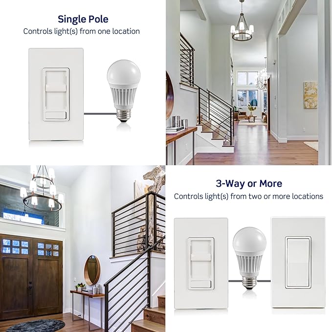 Leviton SureSlide LED Advanced Dimmer Switch for 150W Dimmable LED, Halogen and Incandescent Bulbs and Fixtures, 66741-B, Brown