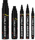 5 Black Chalkboard Chalk Markers - Black Dry Erase Markers for Blackboard, Chalkboard Signs, Windows, Glass | Variety Pack - Fine & Jumbo Size Ink Pen (1mm, 3mm, 6mm, 10mm, 15mm)