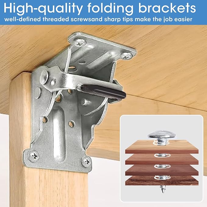 4 Pack Locking Hinge for Folding Leg Brackets,Heavy Duty Folding Brackets 90 Degree Self Locking Folding Hinge for Table Legs Furniture（Silver）