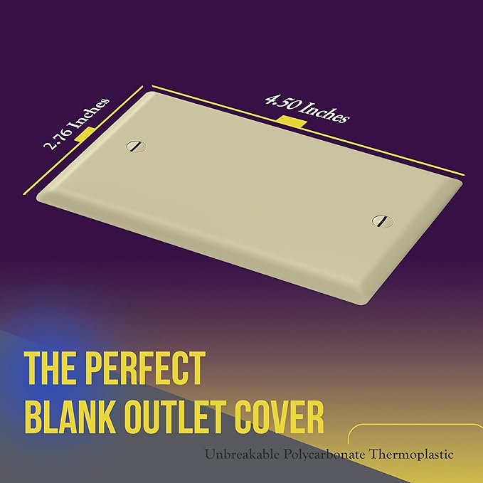 ENERLITES Blank Device Wall Plate, Gloss Finish, Standard Size 1-Gang 4.50" x 2.76", Polycarbonate Thermoplastic, 8801-I, Ivory