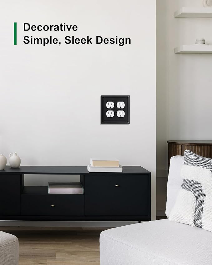 2-Pack Double Duplex Outlet Cover, Matte Black Decorative Switch Plates and Outlet Covers for Electrical Outlets, Durable Natural Bamboo Fiber Wall Plates, 2 Gang Receptacle Cover