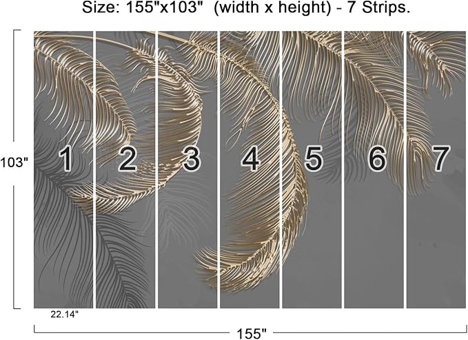 Wall Mural - 3D Wallpaper Decoration, Grey Palm Leaf, 155" x 103" (Not Self-Adhesive)