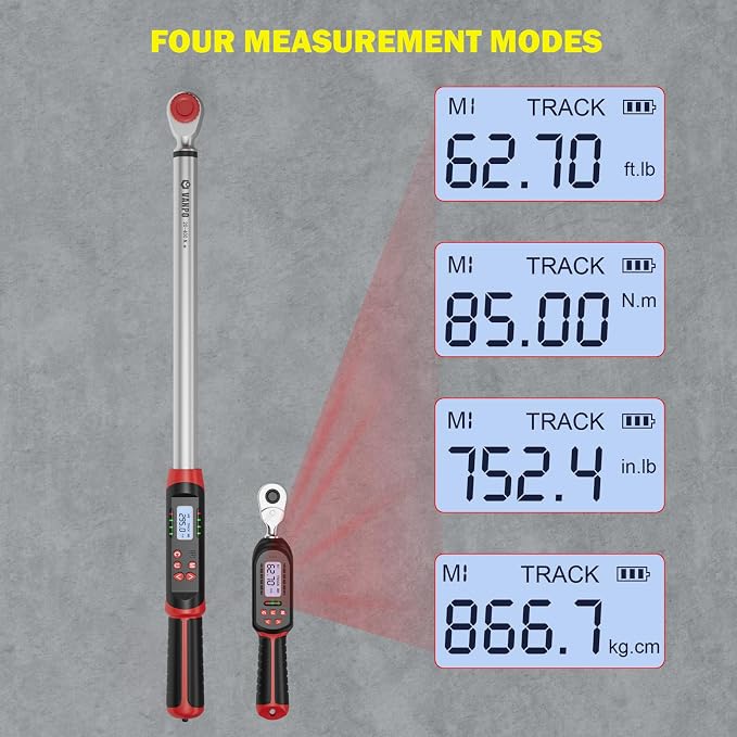 VANPO 3/8" & 1/2" Digital Torque Wrench Set, 3.1-62.7Ft.lb+14.7-295Ft.lb | 4.2-85Nm+20-400Nm, ±2% Accuracy, Preset Value, Buzzer & LED Indicator, Data Storage, for Car, Motorcycle, Truck, RV & Towing