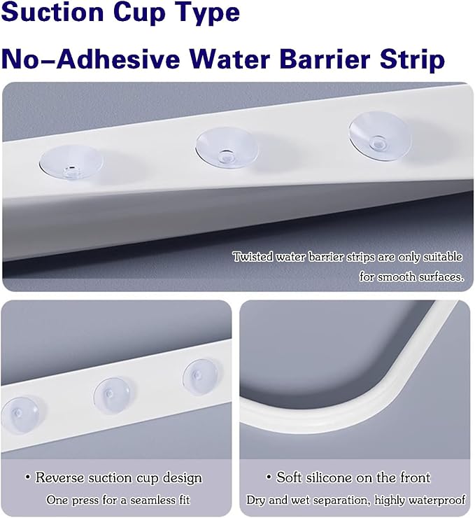 Bathroom Splash Guard with Suction Cups, Suction Cup Silicone Threshold Water Dam, Walk-in Shower Dam/Barrier, for Kitchen Sink, Bathroom, Garden(200cm(79in))