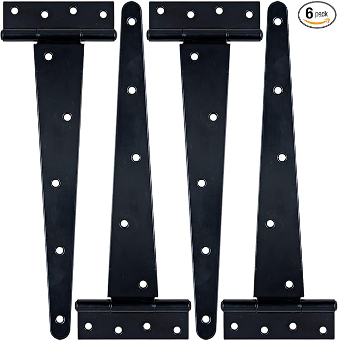 HLMOptimo Heavy Duty T Hinge Tee T Strap Shed Gate Barn Fence Door Hinge Wrought Rustproof All Size Black (4 pcs, 12 inch)
