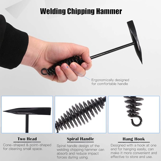Glarks 5Pcs Welding Slag Removal Tool Set, Include 10'' Welding Chipping Hammer with Coil Spring Handle, Wire Brush and a 10'' Welding Plier with a Pair Welding Gloves