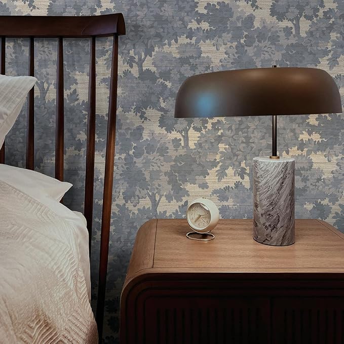 Tempaper Textured Blue Canopy Toile Faux Grasscloth Removable Peel and Stick Wallpaper, 20.5 in X 16.5 ft, Made in The USA