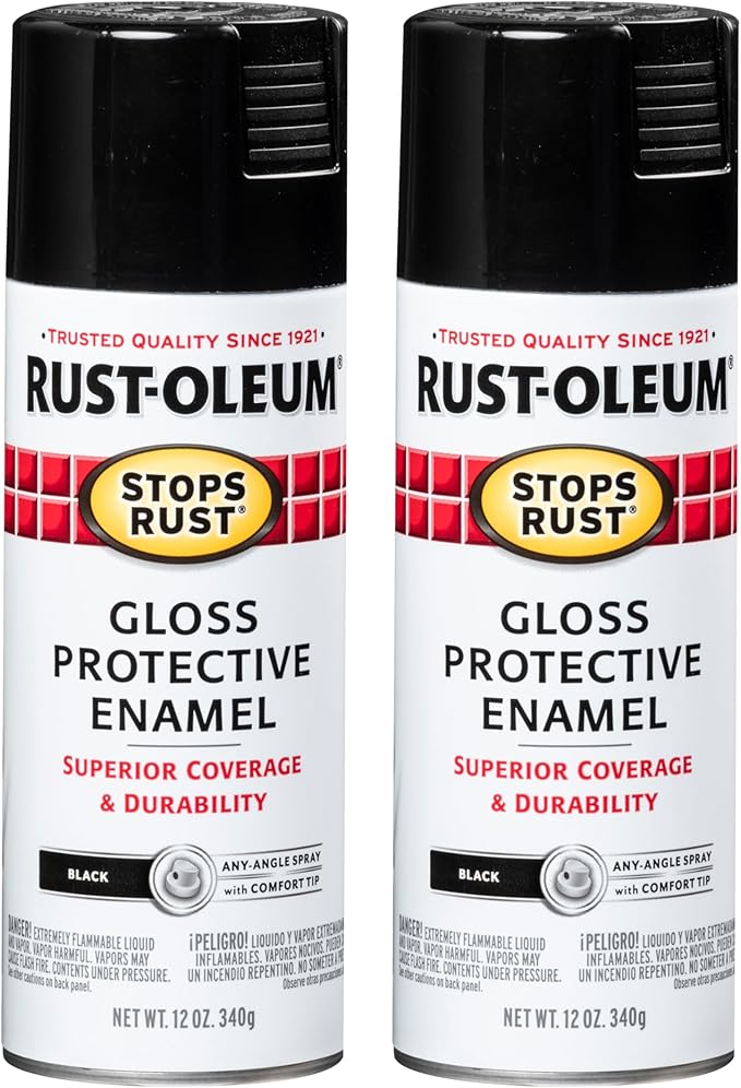 Rust-Oleum 7779830 Stops Rust Spray Paint, 12 oz, Gloss Black, 2 Pack