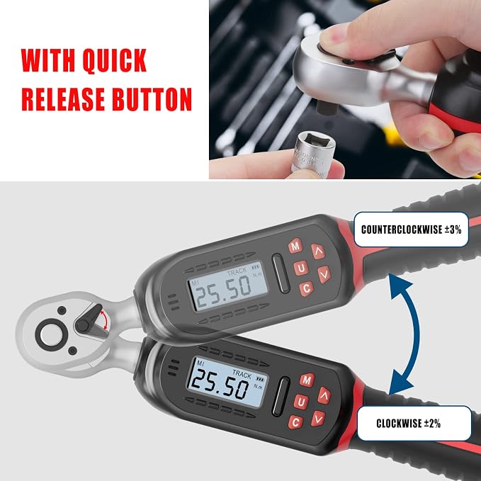 VANPO 1/4 Inch Digital Torque Wrench, 1.1-22.1 Ft-lbs/1.5-30Nm, with Preset Values, 2% Accuracy, Buzzer and LED Notification, Small Electronic Torque Wrench for Bicycles | 1.5-30 N.m Electronic Torque Wrench Set with Preset Values, 2% Accuracy, Buzzer ...
