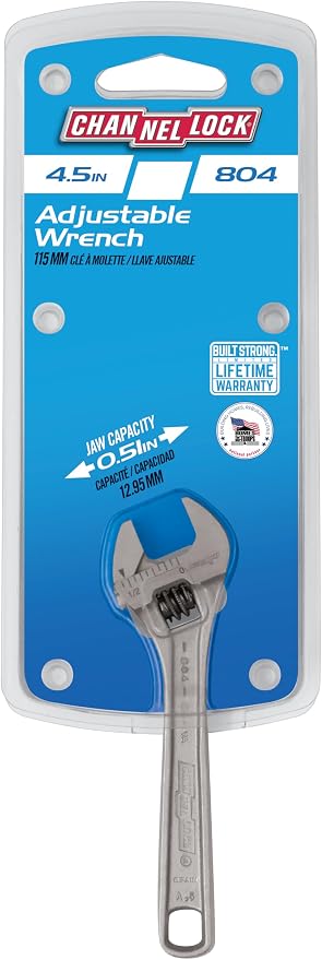 Channellock Adjustable Wrench Channel Lock 804 - Chrome Vanadium Steel, Polished Finish - 4.5 in