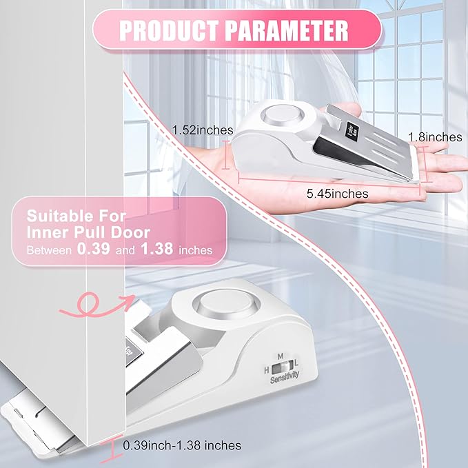 Portable Door Lock Home Security Door Locker Travel Lockdown Locks for Additional Safety and Privacy Perfect for Traveling Hotel Home Apartment College-Pink-4 Pack