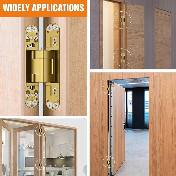 6" Hidden Door Hinge/Concealed Hinges,Invisible Hinges,Invisible Door Silent 180 Degree Swing Hinge 3-Way Adjustable Butt 6 x 2.5 x 1inch (Golden, 6 inches)