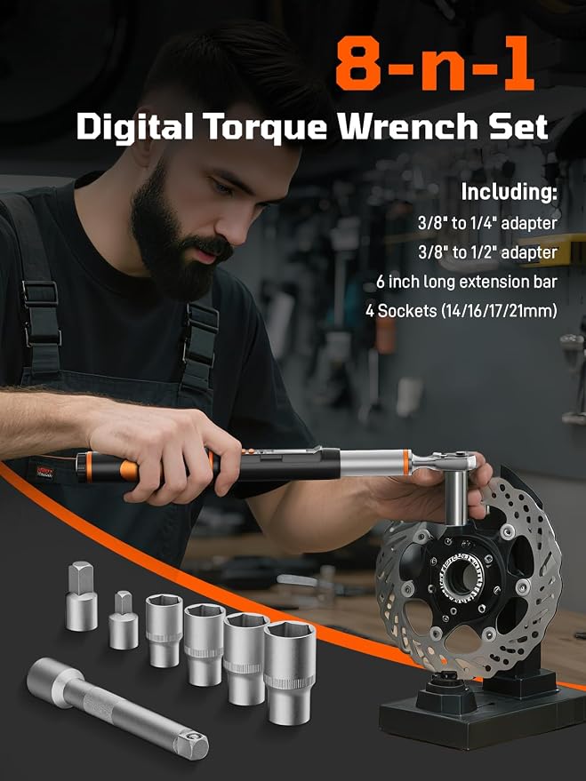 3/8" Drive Digital Torque Wrench, 5.02-99.57 Ft.lb/6.8-135 Nm, Inch Pound Torque Wrench Electronic with Buzzer & Colorful LED Indicator, Torque Wrench Set for Cars Automotive Motorcycle