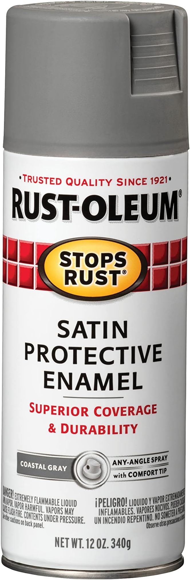 Rust-Oleum 312819 Stops Rust Spray Paint, 12 oz, Satin Coastal Gray