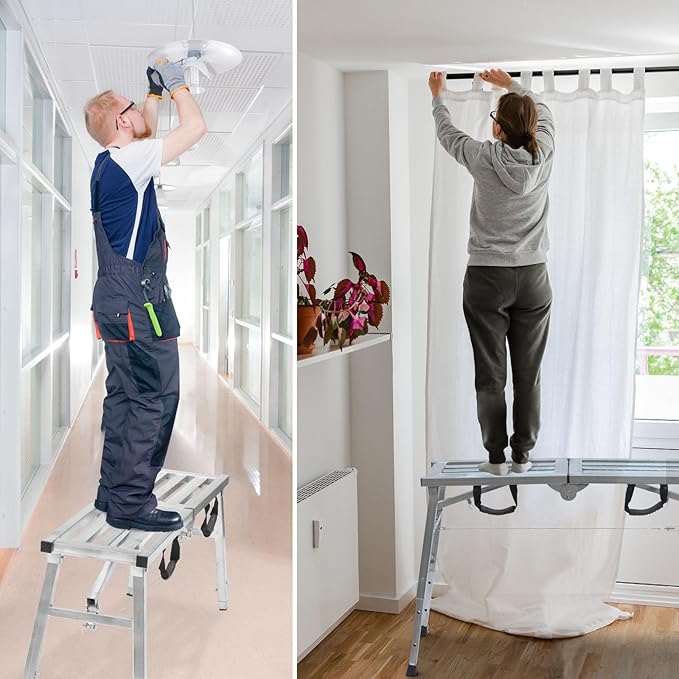 Work Platform Adjustable Height Steel Portable Scaffolding Platform 380 LBS Load Capacity 38''X12 Folding Step Ladder Drywall Painting Stool (38inch)