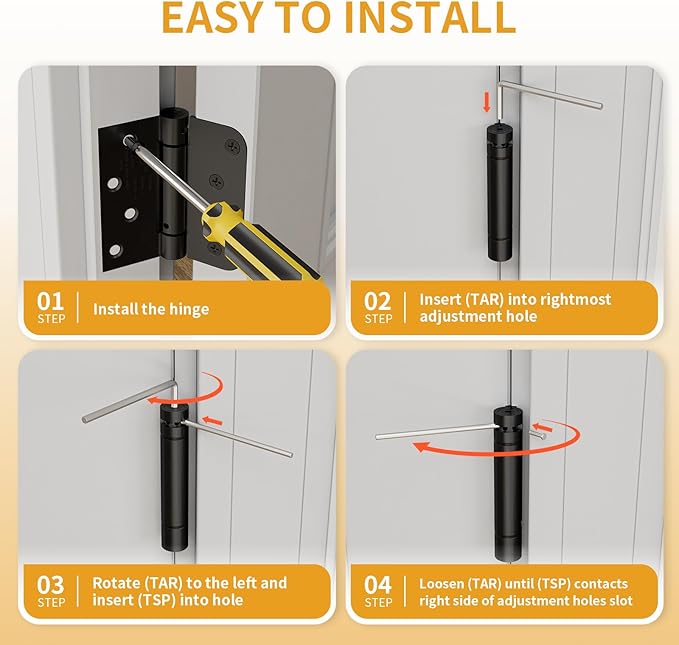 Luxbaro 4 Pack Self Closing Door Hinges 4 Inch, Matte Black Spring Loaded Hinges with Square & 5/8" Radius Corners, Adjustable Tension for Garage, Front Door, for Left and Right Hand Door, UL Listed